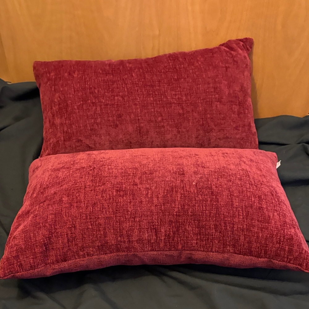 Plush Wine Burgundy Velvet Lumbar Pillow Pair - Picture 2 of 7